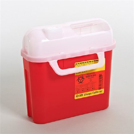 Sharps Container BD™ Gardian 11-7/10 H X 16-3/5 W X 4-1/2 D Inch 5.4 Quart Red Base / White Lid Horizontal Entry Counter Balanced Cylinder Lid Side Entry (1/EA 20/CS) by BD  ID 305443